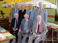 Front row L to R: Norman Thompson, secretary, Bill Rogerson, treasurer and Bill Hall.  Back L to R: Malcolm Bown, Cyril Poore, chairman, Harold Cross and Bryan Driver, president