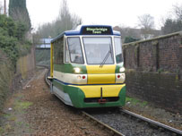 The new Parry People Mover approaches Stourbridge Town