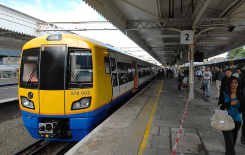 London Overground Euston based driver Roy Fairbrass at willesden Junction, with 378005, having just driven the launch special conveying Boris Johnson.
